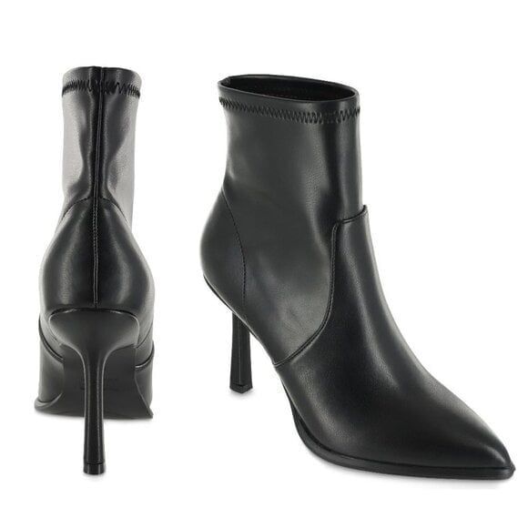 MIA Shoes - MIA Women's Pointed Toe Stretchy Faux Leather Stiletto Boots Party Black Size 9